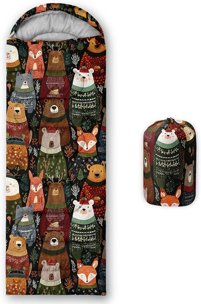 AILONEN Cartoon Camping Sleeping Bag for Boys Girls AdultsLightweight &amp Waterproof3 Season Warm &amp Cold WeatherPortablePrinted Sleeping BagTravelingCampingHiking