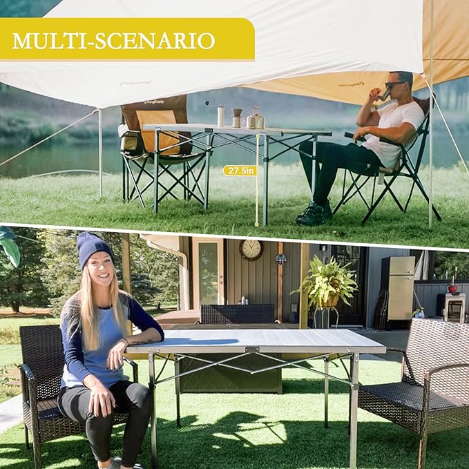 KingCamp Aluminum Folding Camp Table - Lightweight Portable Roll Up for Outdoor Camping Picnic Barbecue