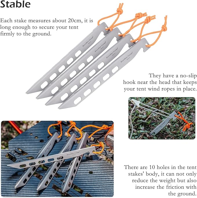 Boundless Voyage Titanium Tent Stakes 20cm/7.8 in. V-Shape Tent Pegs Nails (8-Pack) Outdoor Camping Ultralight Awning Canopy Accessories