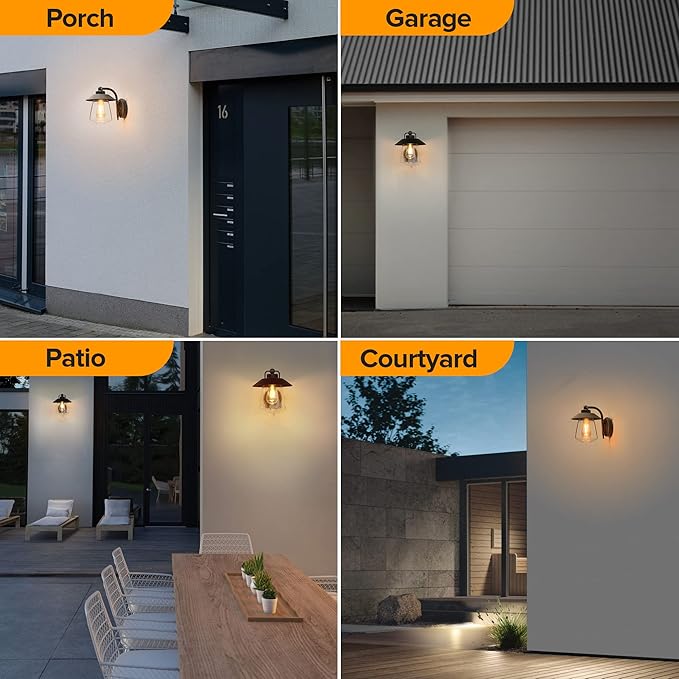 LUTEC Outdoor Dusk to Dawn Wall Lantern Farmhouse Barn Wall Light Fixture Antique Rust Finish Wall Mount Light Waterproof Porch Light with Clear Glass for Exterior Patio(Bulb Included)