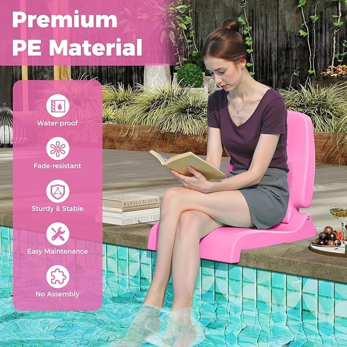 GYMAX Foldable Poolside Chairs for Edge of Pool Portable Pool Chair with Handle Drainage Hole Lightweight Folding Flip Seat for Beaches Camping Fishing Tailgating Lawn (Bright Pink1)