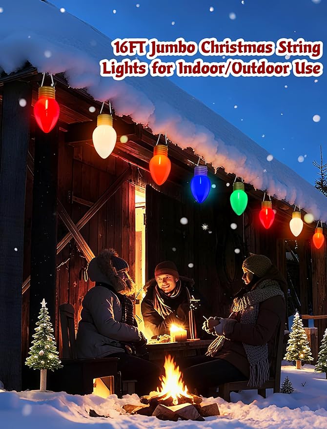 Jumbo Christmas Lights 16FT Multicolor Giant Christmas Lights with 10 5'' LED Giant Multicolor Bulb C7 Hanging Xmas Light for Patio Garden Party Outdoor Xmas Decorations