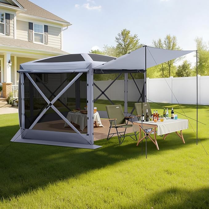 VEVOR Pop up Gazebo Screen Tent 12 x 12 ft Large 6-Sided Camping Canopy Tent with Removable Top &amp Carry Bag Quick-Set &amp Bite-Proof Screen House Sun Shelter for 8-10 Persons Backyard Patio