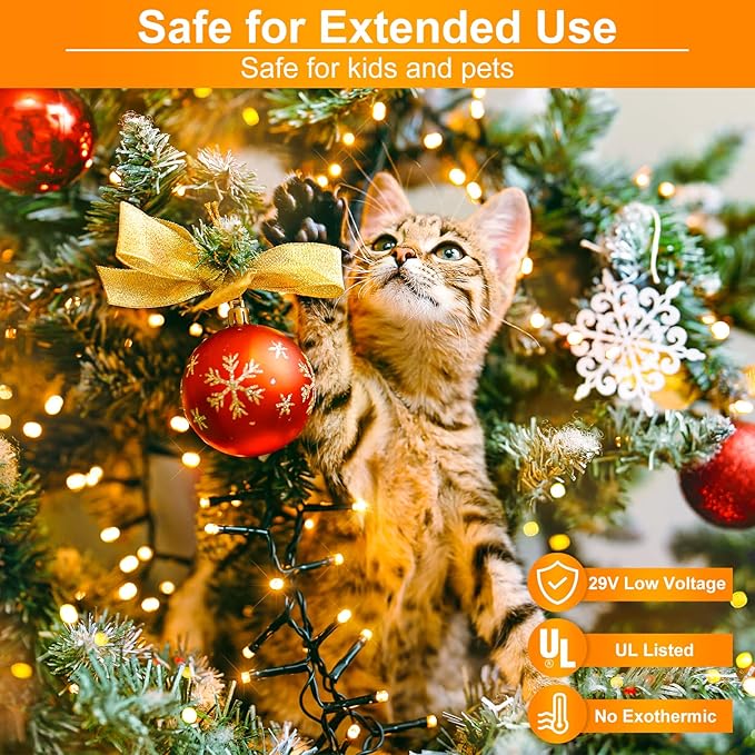 2 Pack Christmas Lights Outdoor Total 200FT 600LED String Lights for Outside Waterproof with 8 Modes Warm White Fairy Twinkle Lights Green Wire for Indoor Room Patio Garden Party Holiday Decorations