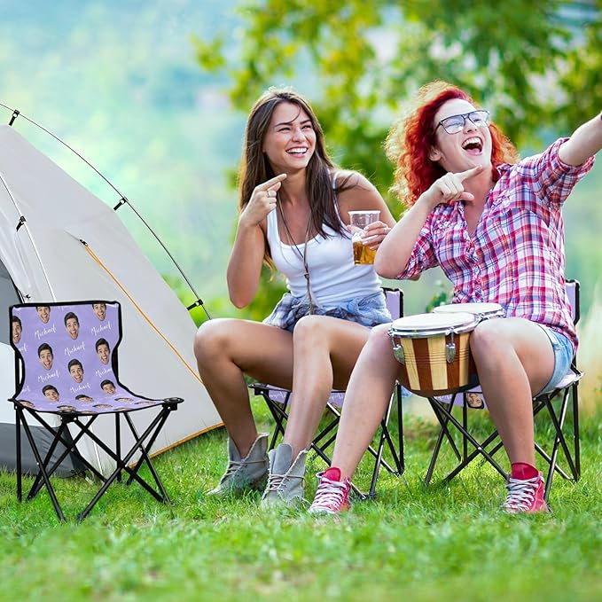 Sinestour Lilac Custom Photo Folding Camping Chair for Teen Child Personalized Name 14.6×14.6in Portable Outdoor Chair with Carry Bag for Travel Picnic Barbeques