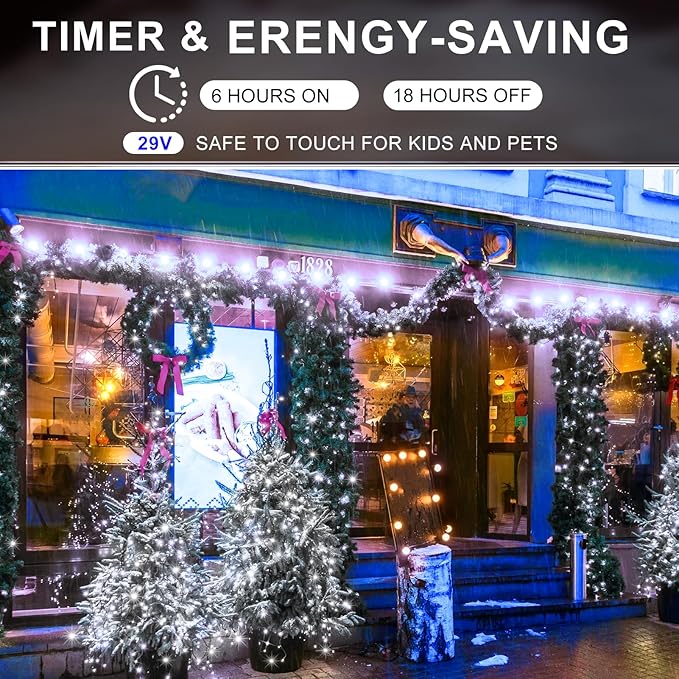 KNONEW 403FT 1000 LED Christmas Lights Outdoor String Light 8 Modes &amp Timer Fairy Lighting Plug in Waterproof for Xmas Yard Tree Wedding Party Holiday Decorations (Cool White)