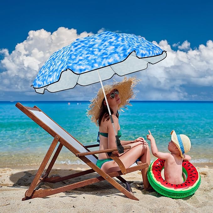 Buryeah 2 Pcs Automatic Chair Umbrella with Universal Clamp 44 UPF 50+ Portable Clamp on Beach Chair Adjustable Wheelchair Umbrella for Outdoor Patio Parasol