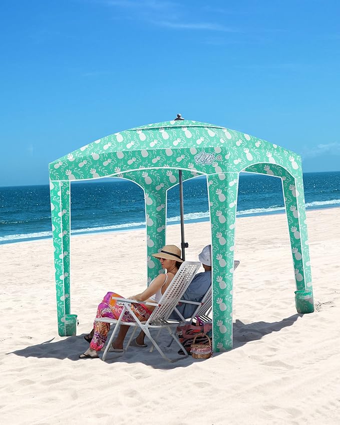 Qipi Beach Cabana - Easy to Set Up Canopy Waterproof Portable 6' x 6' Beach Shelter Included Side Wall Shade with UPF 50+ UV Protection Ultimate Sun Umbrella - for Kids Family &amp Friends