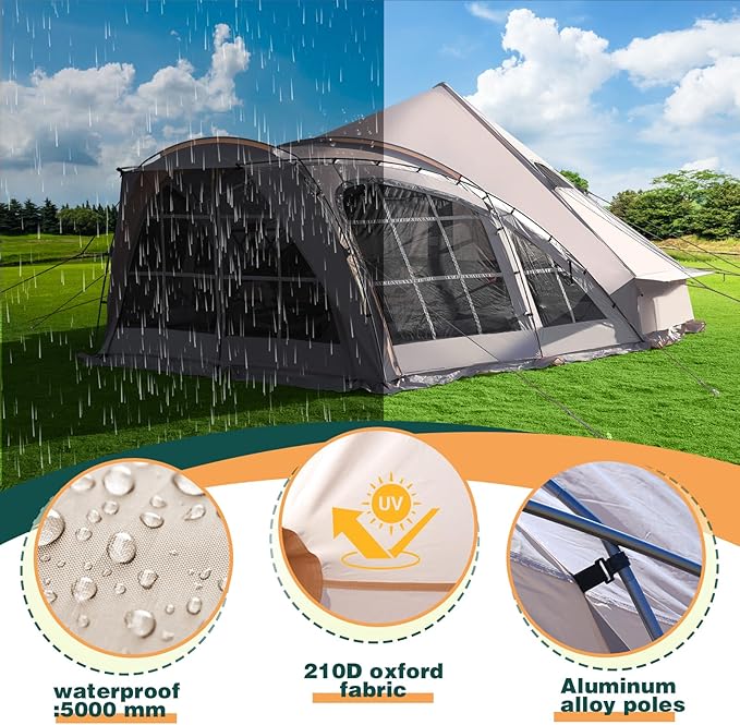 Tents 4/6/8/12 Person Easy Setup Waterproof Camping Tent with Rainfly Portable Double Layer Large Family Tent for Camping Backyard Outdoor &ampHiking
