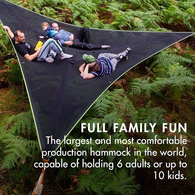 Tentsile Trillium Giant Hammock The Original Tree Tent Company 6 Adult Capacity Anti-Roll Central Hatch Ratches and Straps Included Designed in The UK (6 Person Black Mesh)