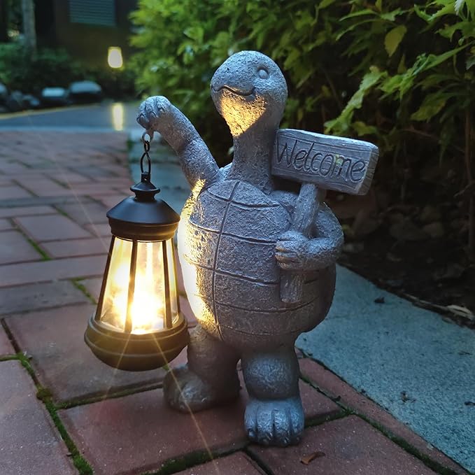 Sea Turtle Solar Garden StatuesResin Sea Turtle Figurine Decorations with Solar Lights Lantern Outdoor Figurines Lawn Garden Statue Decor Art for LawnYard Balcony Ornament.
