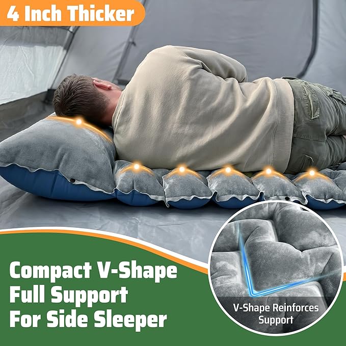 4 Thick Double-Sided Inflatable Sleeping Pad | Warm Crystal Velvet Top for Cold Weather Waterproof Nylon Bottom | All-Season Camping Mattress for Backpacking Hiking Tent &amp Car Travel