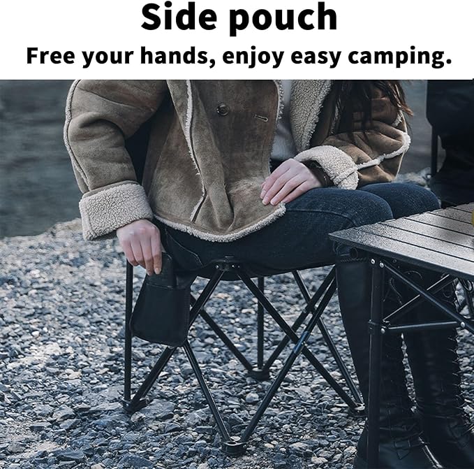 Portable Folding Stool for Camping | Outdoor Collapsible Stool Lightweight Compact Foldable Travel with Durable Oxford Fabric for Hiking Fishing Beach (Black)