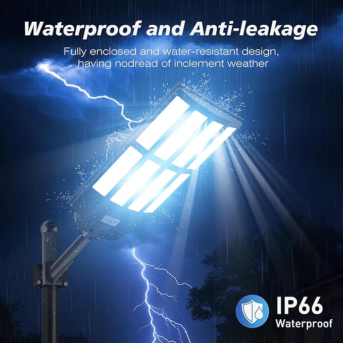 8000W Solar Lights Outdoor Waterproof 7000K Solar Street Light Motion Sensor 450000LM Solar Security Light IP66 Waterproof Solar Street Lights Outdoor Dusk to Dawn for Parking Lot Yard Farm
