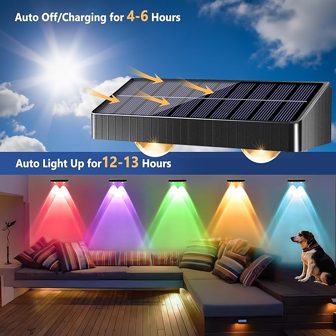 BrizLabs Fence Solar Lights Outdoor 8 Pack 9 Colors &amp 11 Modes Color Changing Deck Lights 250lm Red White &amp Blue Fence Deck Light IP65 Waterproof Solar Wall Light for Outside Backyard Stair