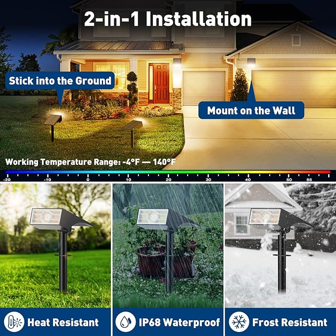 Solar Spot Lights Outdoor10 Pack/56 LED Outdoor Lights for Yard Waterproof IP68 4 Lighting Modes Solar Landscape Spotlights Auto On/Off Solar Powered Flood Lights Garden PathwayWarm White
