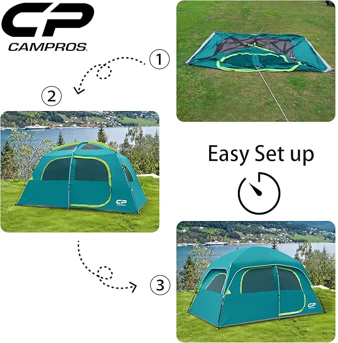 CAMPROS CP Upgraded 6/8 Person Camping Tents Waterproof Windproof Family Tent with Larger Mesh Windows &amp Door Double Layer Easy Set Up All-Season Dome Tent with Top Rainfly &amp Carry Bag