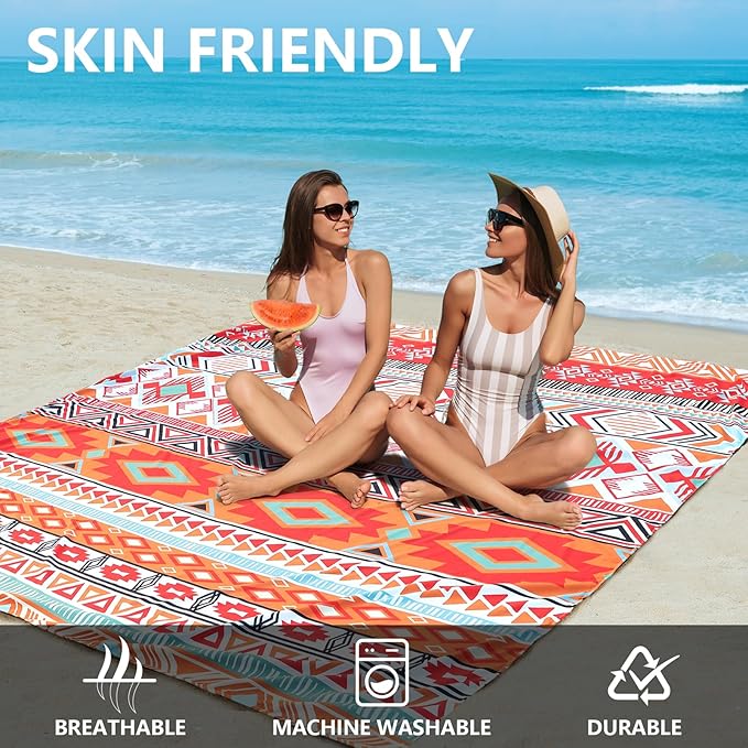 Beach Blanket Waterproof Sandproof Extra Large Beach Mat 79 X 83/120x108for 1-8 Adults Quick Drying Durable Outdoor Picnic Mat for Beach Travel Camping Hiking