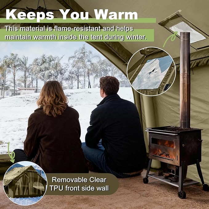 Inflatable Tents for Camping with Stove Jack 2/4/6/8 Person Easy Setup Blow Up Tents for 4 Seasons Waterproof Inflatable Camping Tent with Awning Air House Glamping Tents for Camping Adult