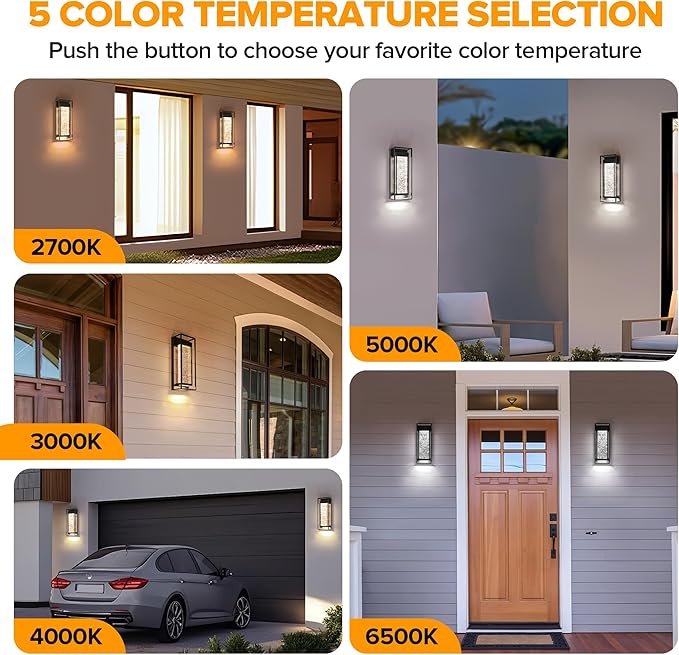 LUTEC 2 Pack Outdoor Wall Light Fixtures 5 Color Temperature Porch Light Wall Sconce with Crystal Bubble GlassWaterproof Outdoor Wall Lanterns Modern Outside Lights for House Front Door Garage
