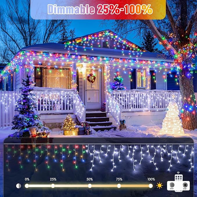 JMEXSUSS Color Changing Lights Outdoor Waterproof 11 Modes 400 LED Christmas Icicle Lights with 40 Drops White to Multicolor Icicle Light for Indoor Christmas Eaves Party Decorations
