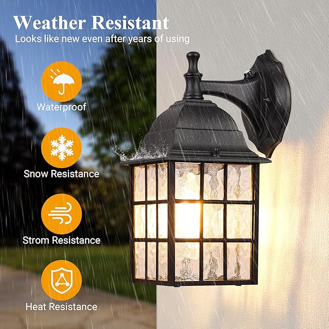 WIHTU 2-Pack Dusk to Dawn Outdoor Wall Lights Sensor Exterior Light Fixtures Porch Lights Black Waterproof Wall Sconces Outside Lighting for Garage Front Door
