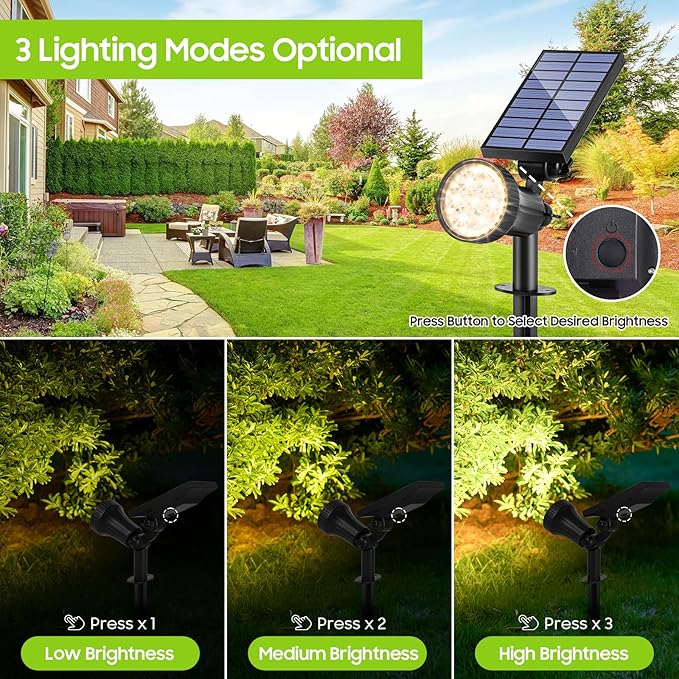 800 Lumens Solar Powered Spot Lights Outdoor - Adjustable Solar Flood Lights with 30 LEDs 3 Modes IP65 Waterproof Solar Light for Landscape Yard Garden Driveway Tree Wall(Warm White 12-Pack)