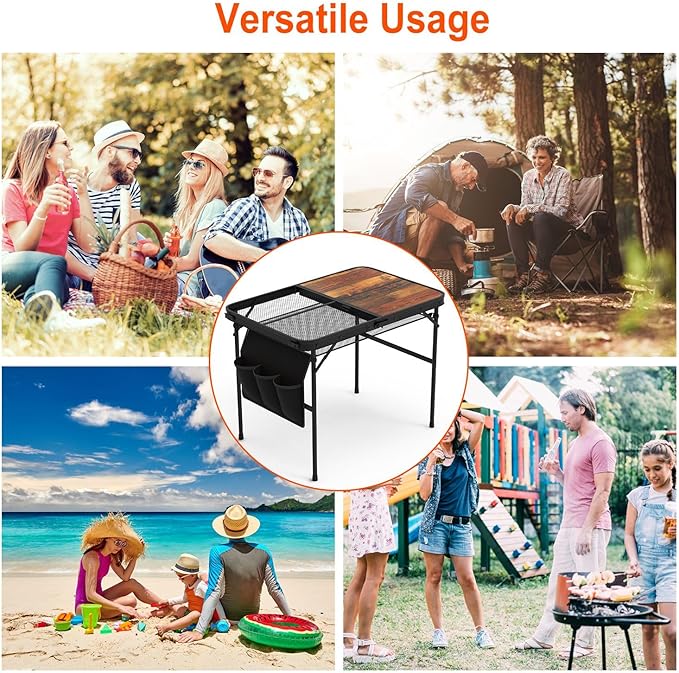 zenithstar Portable Folding Camping Table - Lightweight Aluminum Compact Picnic Table with Carrying Bag - Adjustable Height Waterproof Surface for Outdoor RV BBQ Beach Travel and Hiking