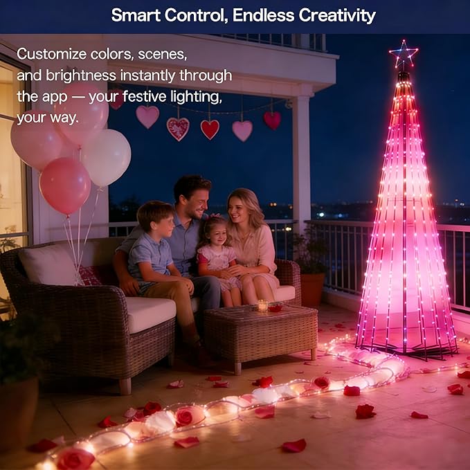 Outdoor Prelit LED Waterproof Smart Christmas Cone Tree with RemoteTimer App Control Valentines Tree Mystical Glow String Lights Arbol de Navidad Outside Decor year round outdoor lights for house