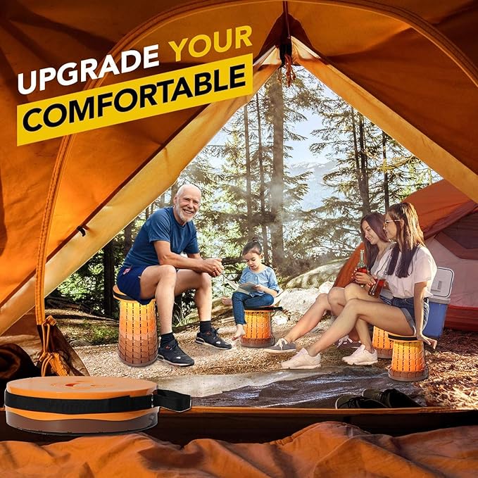 Upgraded 19.7Portable Collapsible Folding Stool with Cushion Retractable Telescoping Foldable Stool for Adults Heavy Duty Camping Sturdy with Max Load Capacity 1000lbs for Outdoor Fishing Hiking BBQ