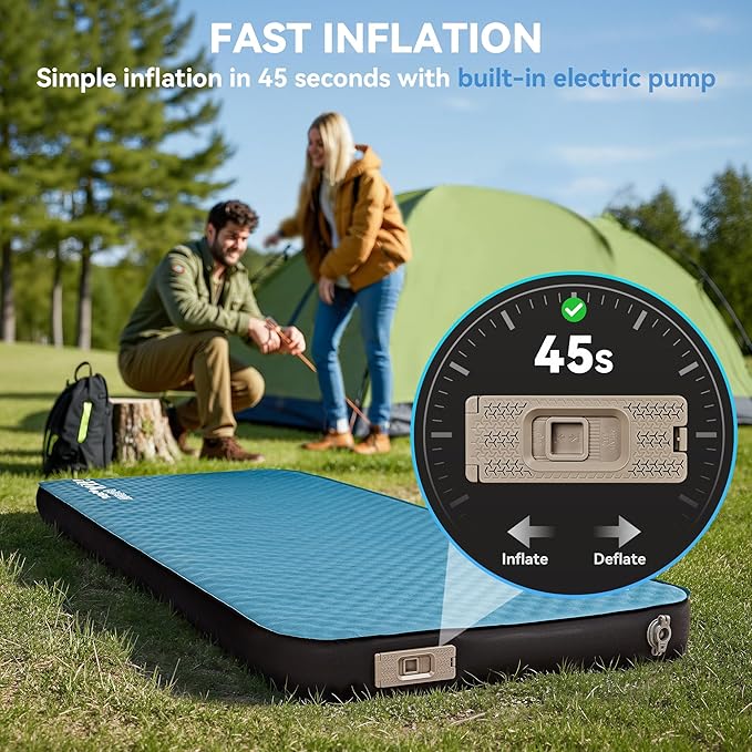 HEETA Self Inflating Sleeping Pad with Electric Pump 4 Ultra Thick Memory Foam Camping Mattress 9.5 R-Value Insulated Sleeping Mat Easy to Inflate &amp Deflate for Camping Car Travel Tent Cot Bed
