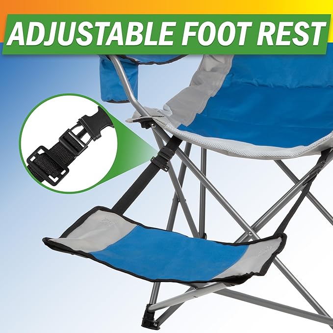 Camping Chair with Foot Rest - 300lb Capacity Beach Chair with Footrest Cupholder and Cooler Pouch - Portable Chair by Wakeman Outdoors (Blue)