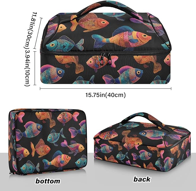 Casserole Carrier Colorful FishInsulated Casserole Carrier for Hot or Cold Food Thermal Lunch Tote for Potluck Parties Picnic Beach Fits 9 x 13 Inches Baking Dish