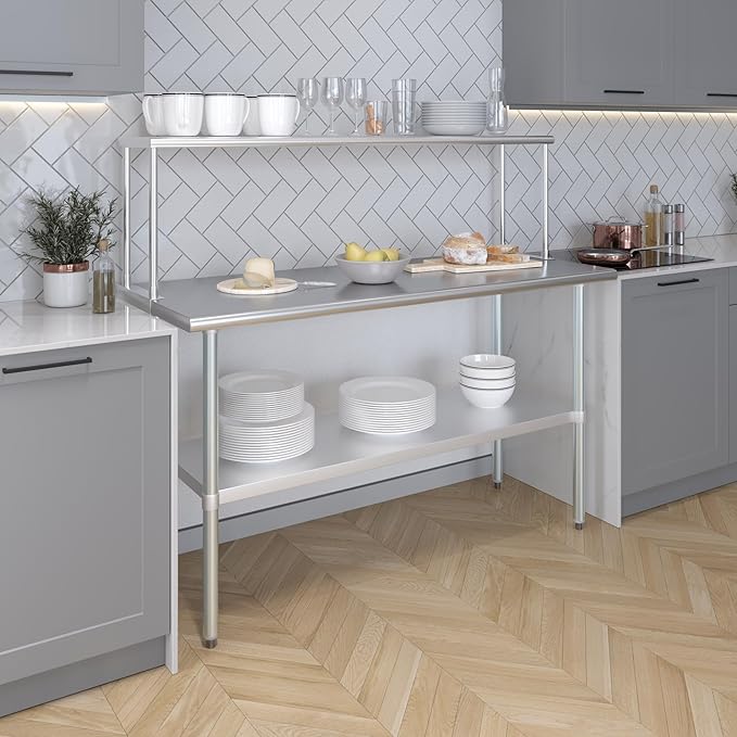 AmGood Stainless Steel Single Overshelf for 60 Long Prep Table. 12 Wide x 60 Long x 18 High
