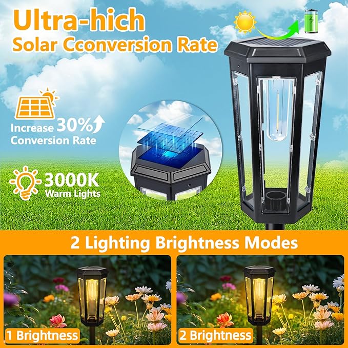 Solar Pathway Lights Outdoor 4 Pack Bright Solar Lights Outdoor Waterproof Bright Up to 10 Hrs Auto On/Off Garden Lights for Yard Landscape Driveway Walkway with 2 Lighting Modes