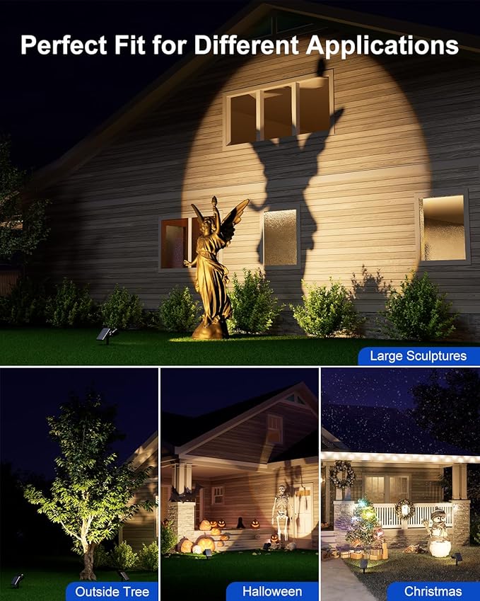 Solar Powered Spot Lights Outdoor Waterproof Super Bright LED Yard Spotlights for Tree Flag Lawn Sculpture Dusk to Dawn Landscape Uplighting for Outside House Wall Garden Backyard Walkway Driveway