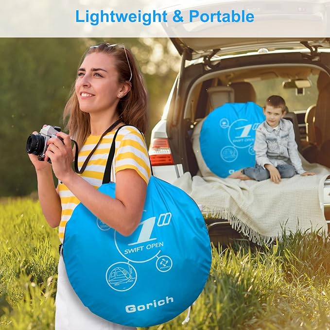 Gorich Easy Pop Up Beach Tent for 3-4 Person UPF 50+ UV Protection Beach Umbrella Sun Shelter Portable Lightweight Shade with Easy Foldable &amp Instant Setup