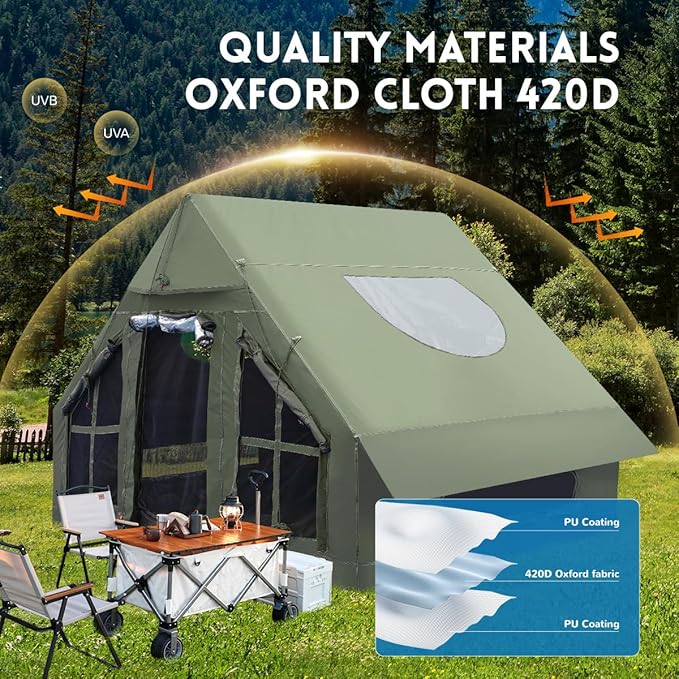 Inflatable Camping Tent with Pump 4 Season Inflatable Tents for Camping Inflatable House Tent Waterproof Easy Setup Glamping Tent