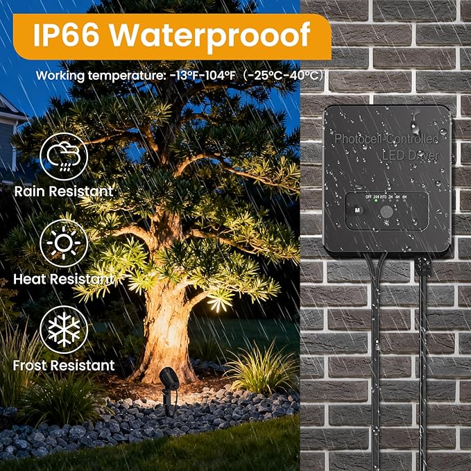 Low Voltage Landscape Lighting Kit 12W Landscape Lights with Transformer 65FT UL-Listed Wire &amp Connectors 2700K Waterproof Outdoor Garden Lights for Yard House Tree 12V-24V 8Pack