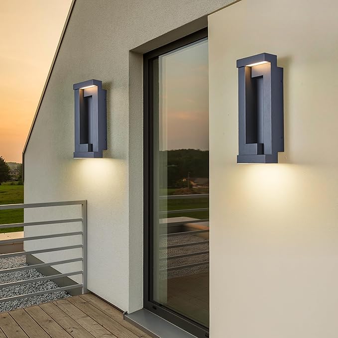 Modern Outdoor Art Wall Lights IP65 &amp Anti-Rust 2200 Lumens Triac Dimmable LED Porch Light Textured Black &amp Frosted GlassVoltage 120-277VWall Mount for Patio Garage Entryway