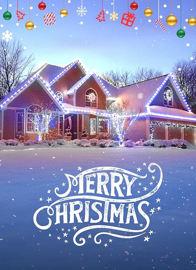 C9 LED Christmas Lights Outdoor 68 Feet 100 LED C9 String Light with 100 Spring Clips Waterproof Connectable Christmas Tree Lights for Outside Roofline Patio Home Xmas Decor Blue &amp Pure White