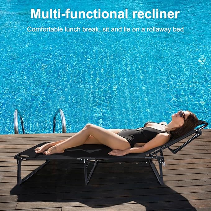 Camping Cot Portable Folding Bed with Mattress for Adults 4 Position Adjustable Cot Recliner Chair with Pillow Heavy Duty Steel Frame Supports 440 LBS for CampingOffice Pool Beach Patio
