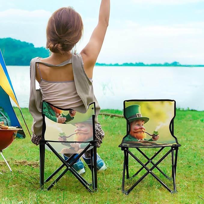 St. Patrick's Day Man Portable Camping Chairs Folding Chair - Durable Oxford Fabric Lightweight Iron Frame Easy Fold Design - Ideal for Outdoor Activities Camping Fishing and Travel