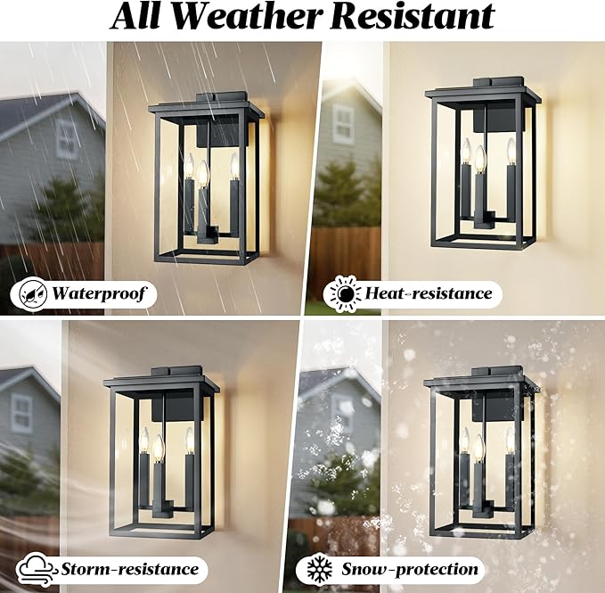 Modern Outdoor Wall LightsLarge Exterior Wall SconceBlack Porch Light FixtureOutdoor House Lights Wall MountWaterproof Outside Light For Garage Front Door With Thick Clear Glass E12 1 Pack