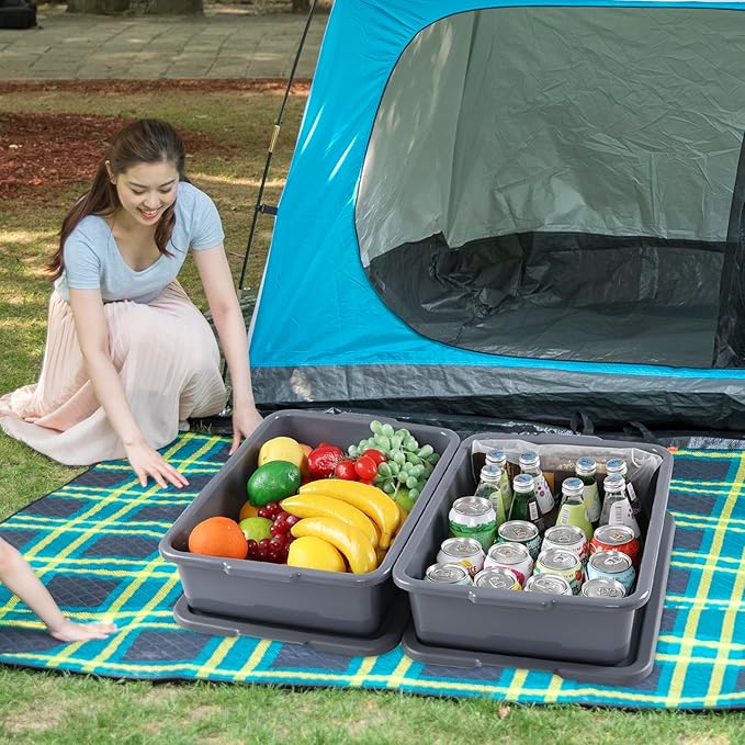 13 Liters Plastic Bus Tray with Lids Grey Commercial Bus Box Tote Box Set of 3