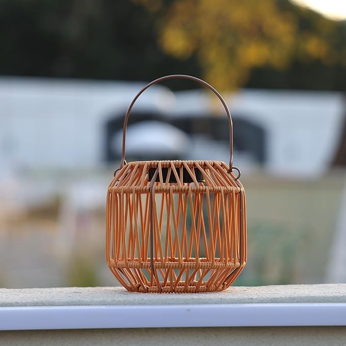 Solar Outdoor Rattan Lanterns Decorative Hanging Lights for Patio Garden Backyard（Two Pack）(Style 1)