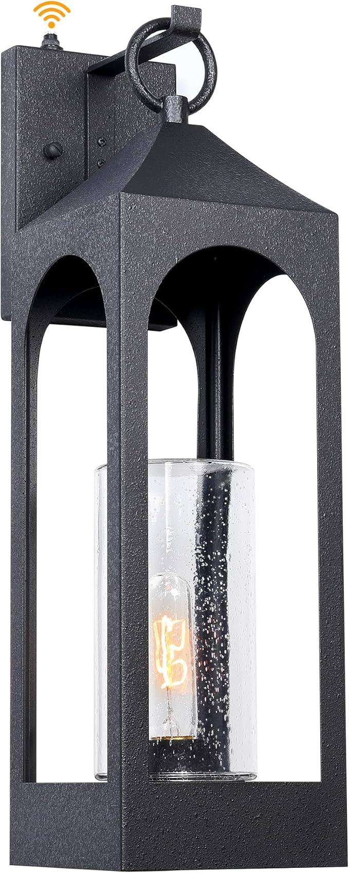 LamQee 20 Inch Dusk to Dawn Outdoor Wall Lights Large Exterior Lighting Fixtures with Seeded Glass Textured Black Modern Outdoor Sconces Wall Mount Lantern for House Porch Patio Garage Front Door