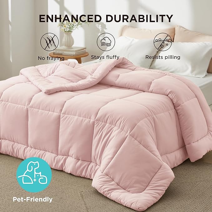 Bedsure Comforter Duvet Insert - Quilted Comforters Full Size All Season Duvet GentleSoft Down Alternative Bedding Blanket with 8 Tabs Gifts for Women/Men Pink Full 86 x 82 Inches