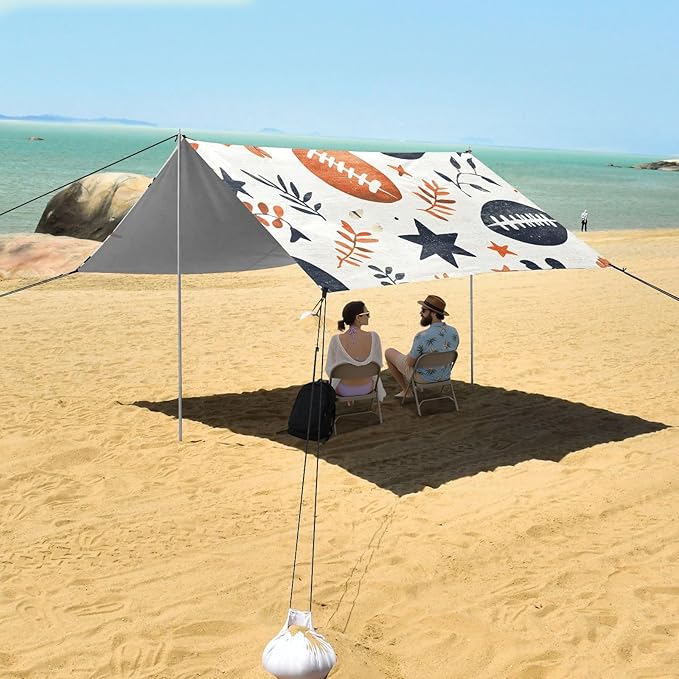 Rugby Tile Leaves Pattern Camping Sun Shelter Beach Tent Portable Beach Sun Shade Outdoor Canopy for Camping Trips Fishing Picnic