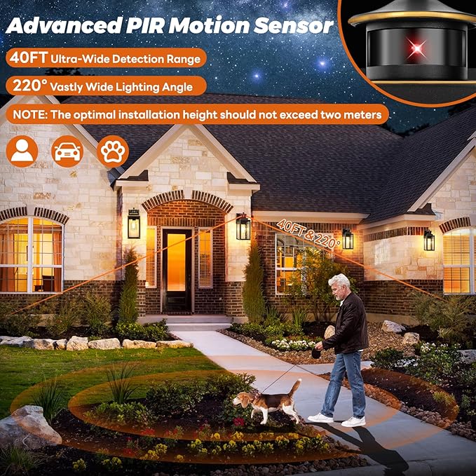 13.6 Motion Sensor Outdoor Wall Sconce Lantern Exterior Waterproof Wall Lights Fixture with Water-Rippled Glass Bronze Outside Mount Lighting for House Porch Garage Patio Bulbs Not Included